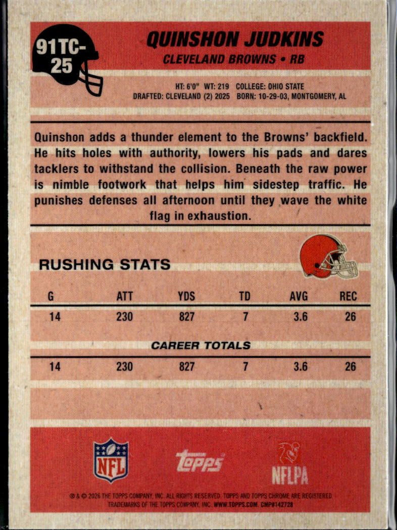 Quinshon Judkins 2026 Topps Chrome '91 Silver Pack Cleveland Browns