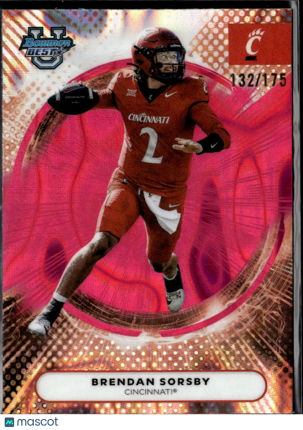 Brendan Sorsby 2025 Bowman's Best Pink Refractor RC 132/175 Cincinnati Bearcats