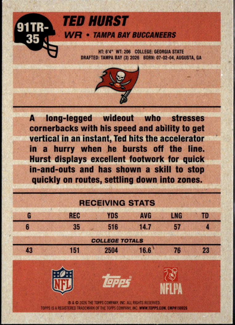 Ted Hurst 2026 Topps Flagship Pink Crackle Rookie RC Tampa Bay Buccaneers