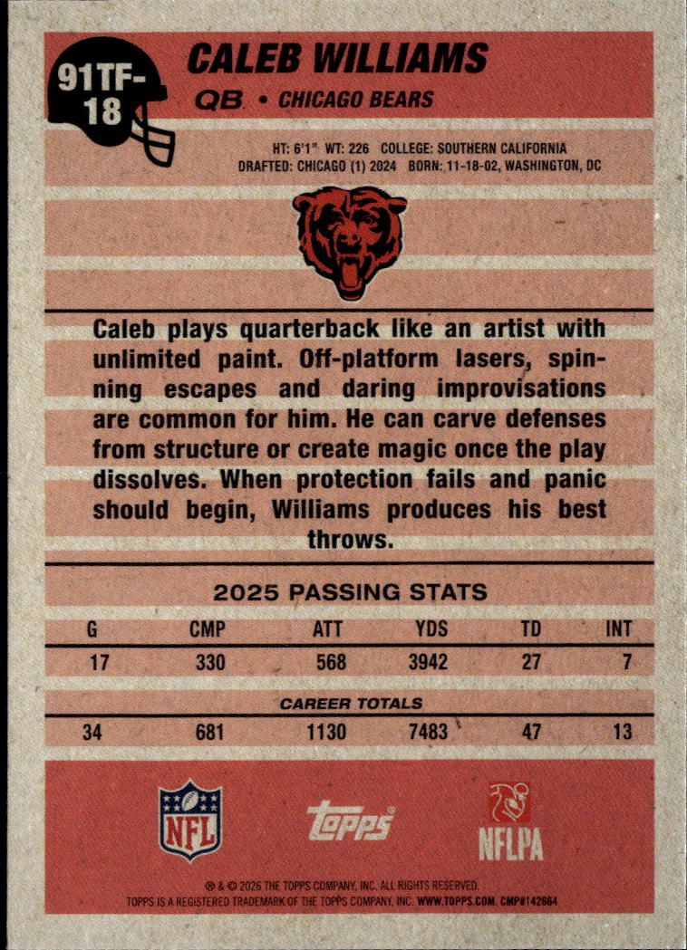 Caleb Williams 2026 Topps Pink Crackle Chicago Bears