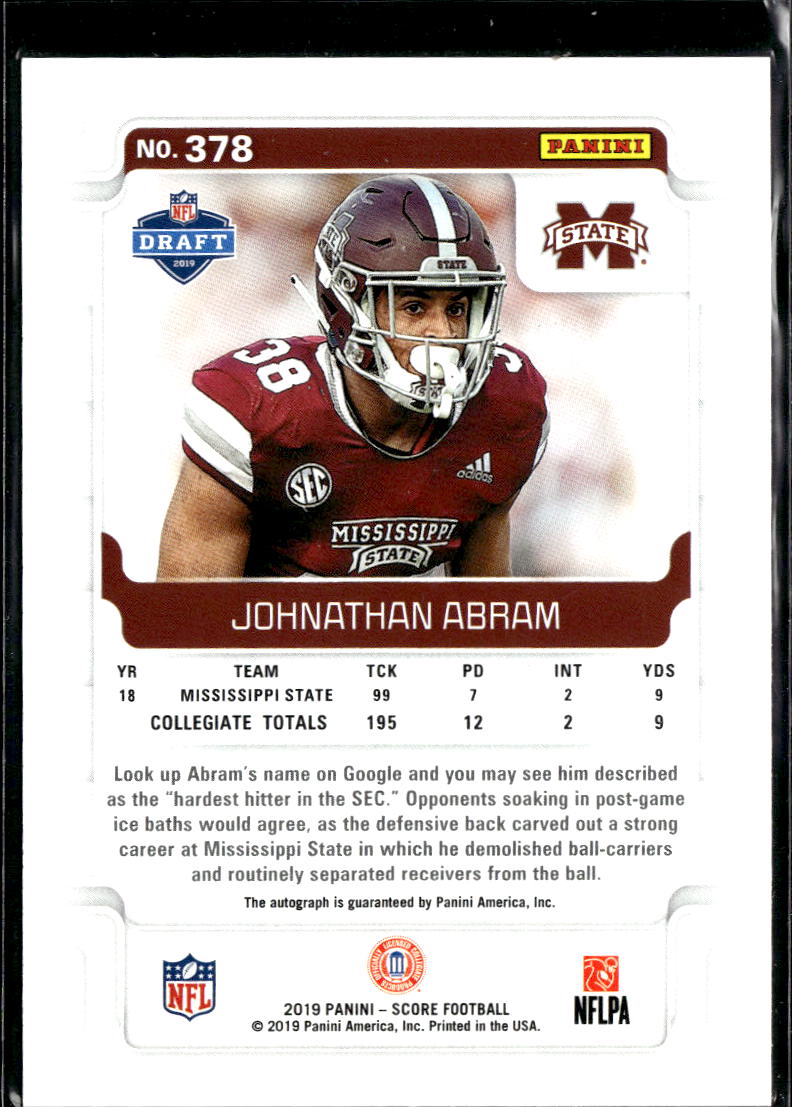 Johnathan Abram 2019 Score RC Auto Autograph Mississippi State Raiders