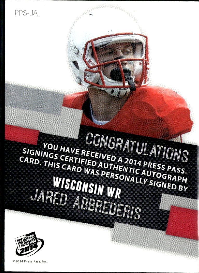 Jared Abbrederis 2014 Press Pass Auto Autograph RC/50 Wisconsin Badgers