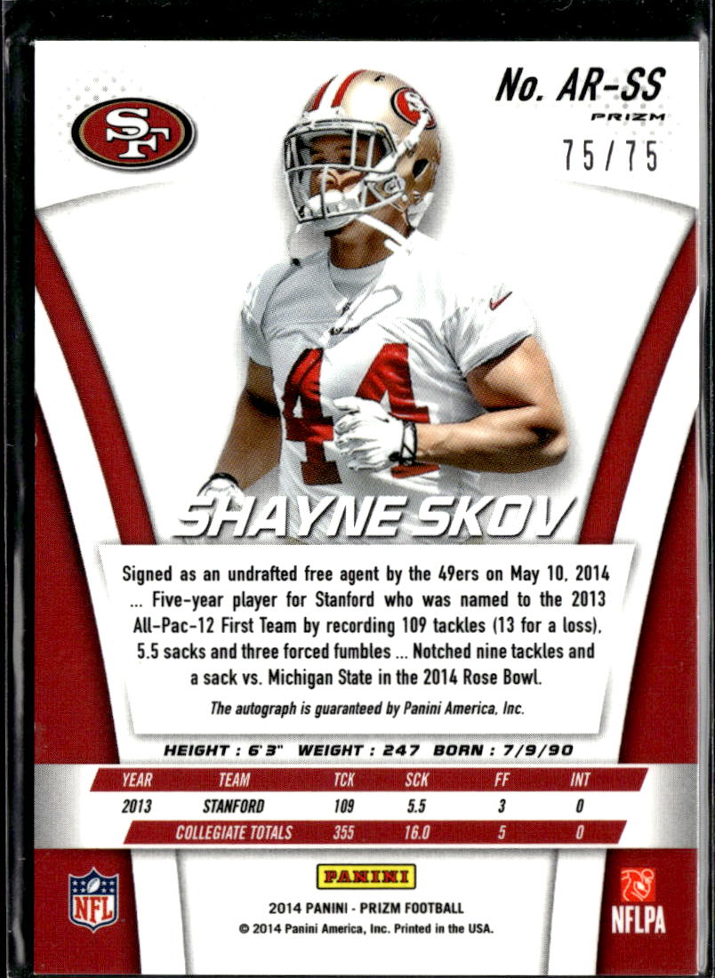 Shayne Skov 2014 Prizm Auto Autograph RC Red 75/75 San Francisco 49ers