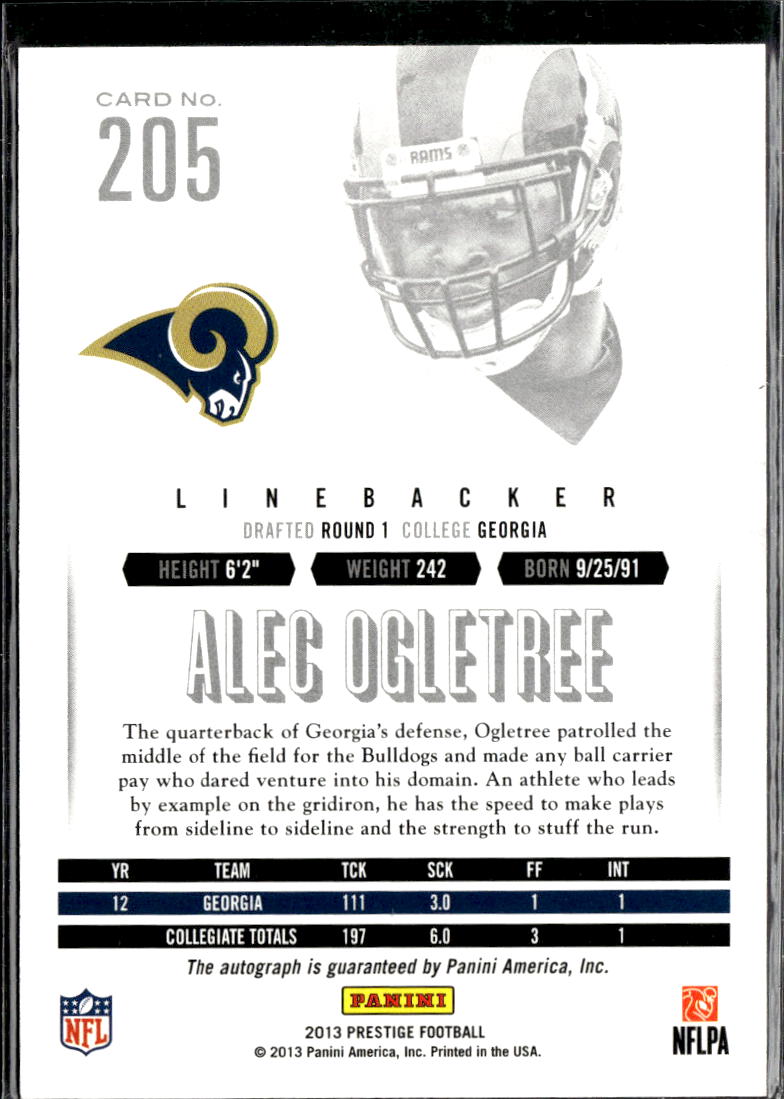 Alec Ogletree 2013 Prestige Auto Autograph RC St. Louis Rams