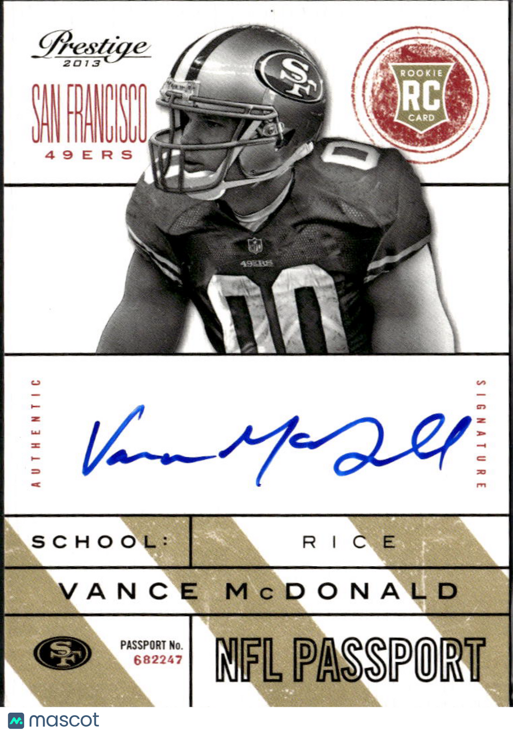 Vance McDonald 2013 Prestige NFL Passport RC Auto Autograph San Francisco 49ers