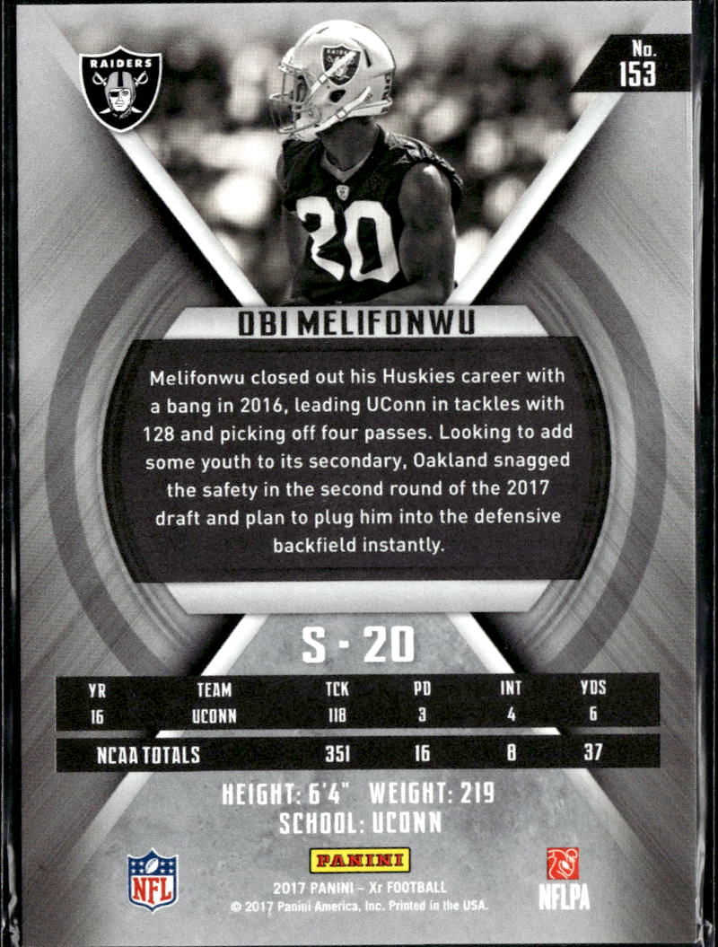 Obi Melifonwu 2017 Panini XR RC Orange 72/75 Oakland Raiders