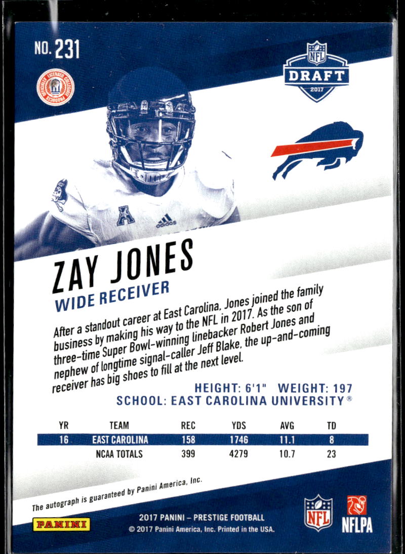 Zay Jones 2017 Prestige Auto Autograph Rookie RC Buffalo Bills