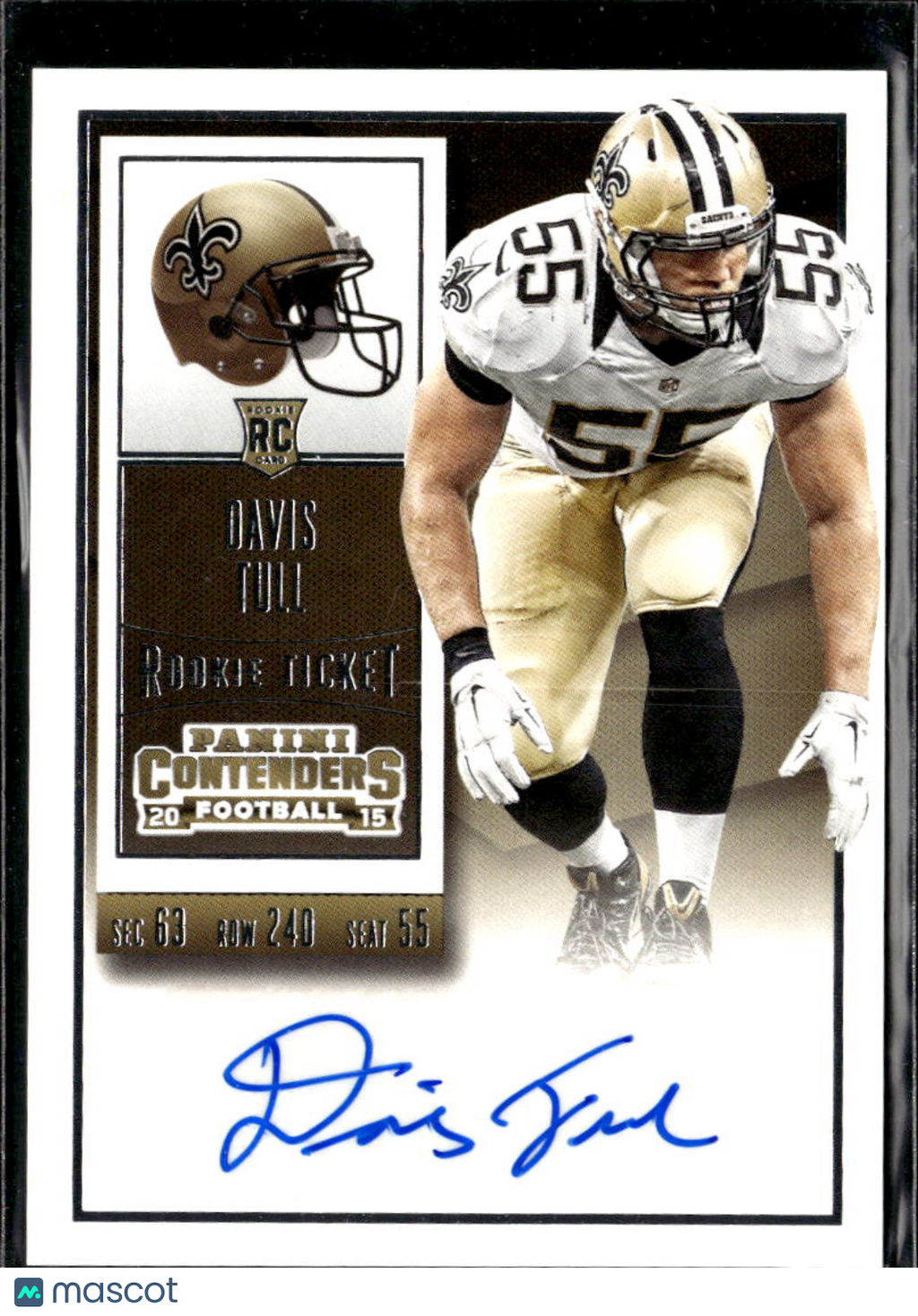 Davis Tull 2015 Contenders Auto Autograph RC New Orleans Saints