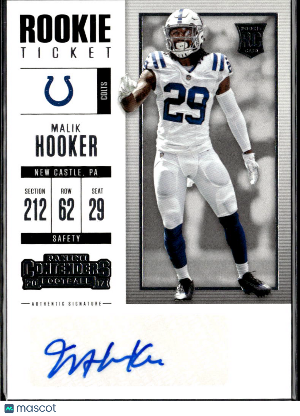 Malik Hooker 2017 Contenders Auto Autograph RC Indianapolis Colts