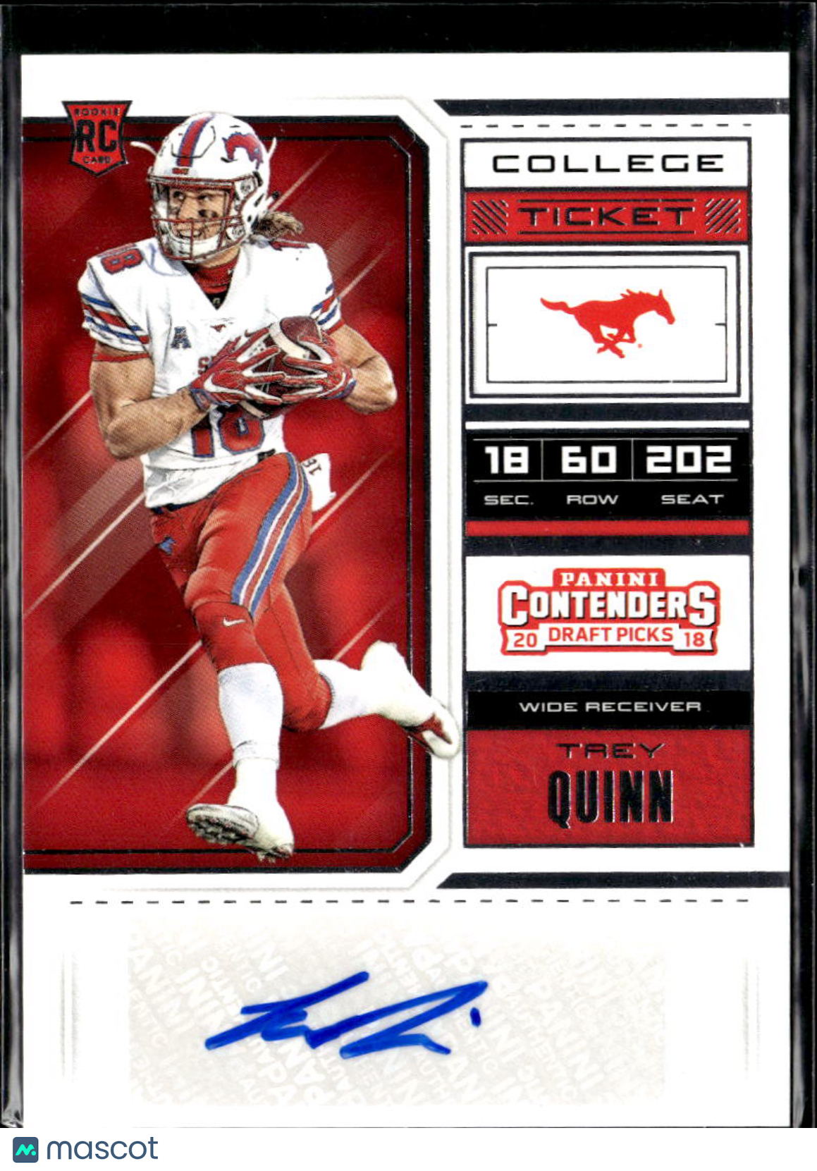 Trey Quinn 2018 Contenders Draft Auto Autograph RC SMU Mustangs