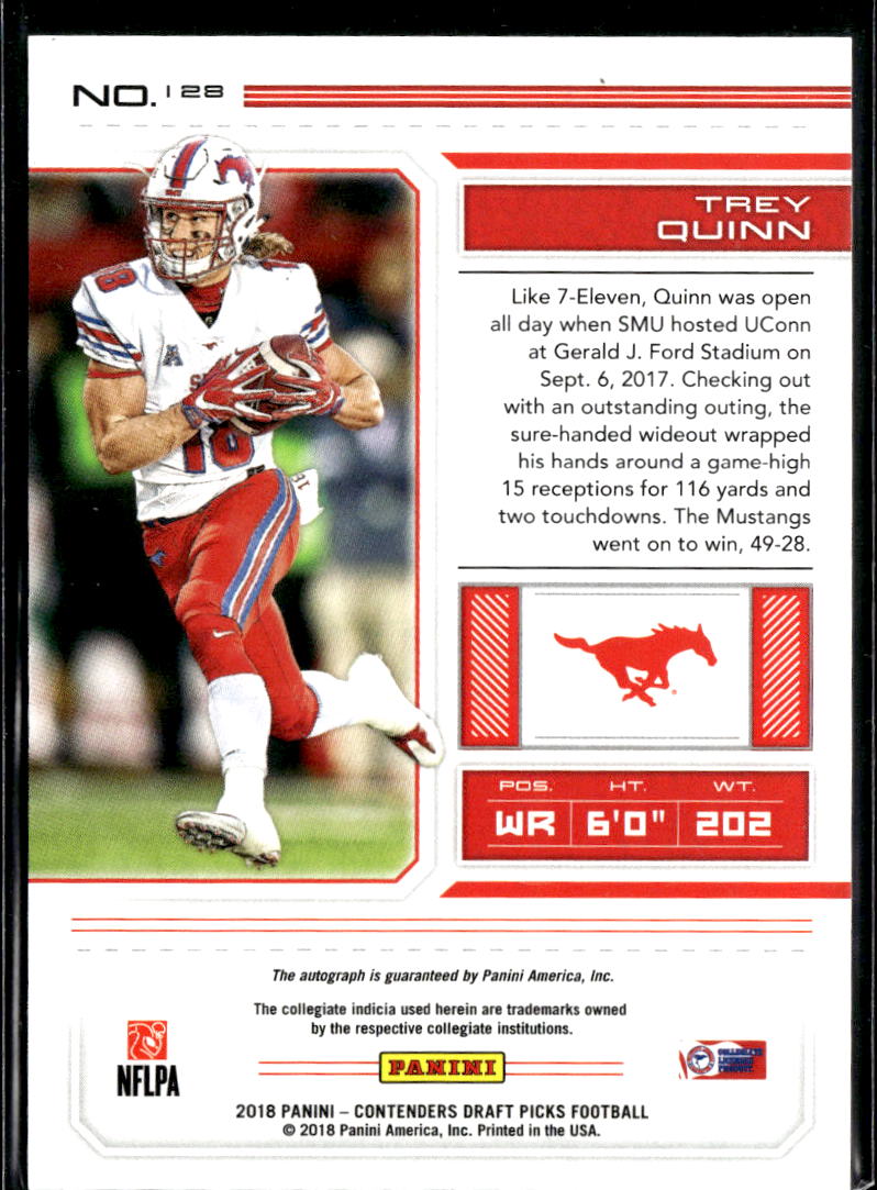Trey Quinn 2018 Contenders Draft Auto Autograph RC SMU Mustangs