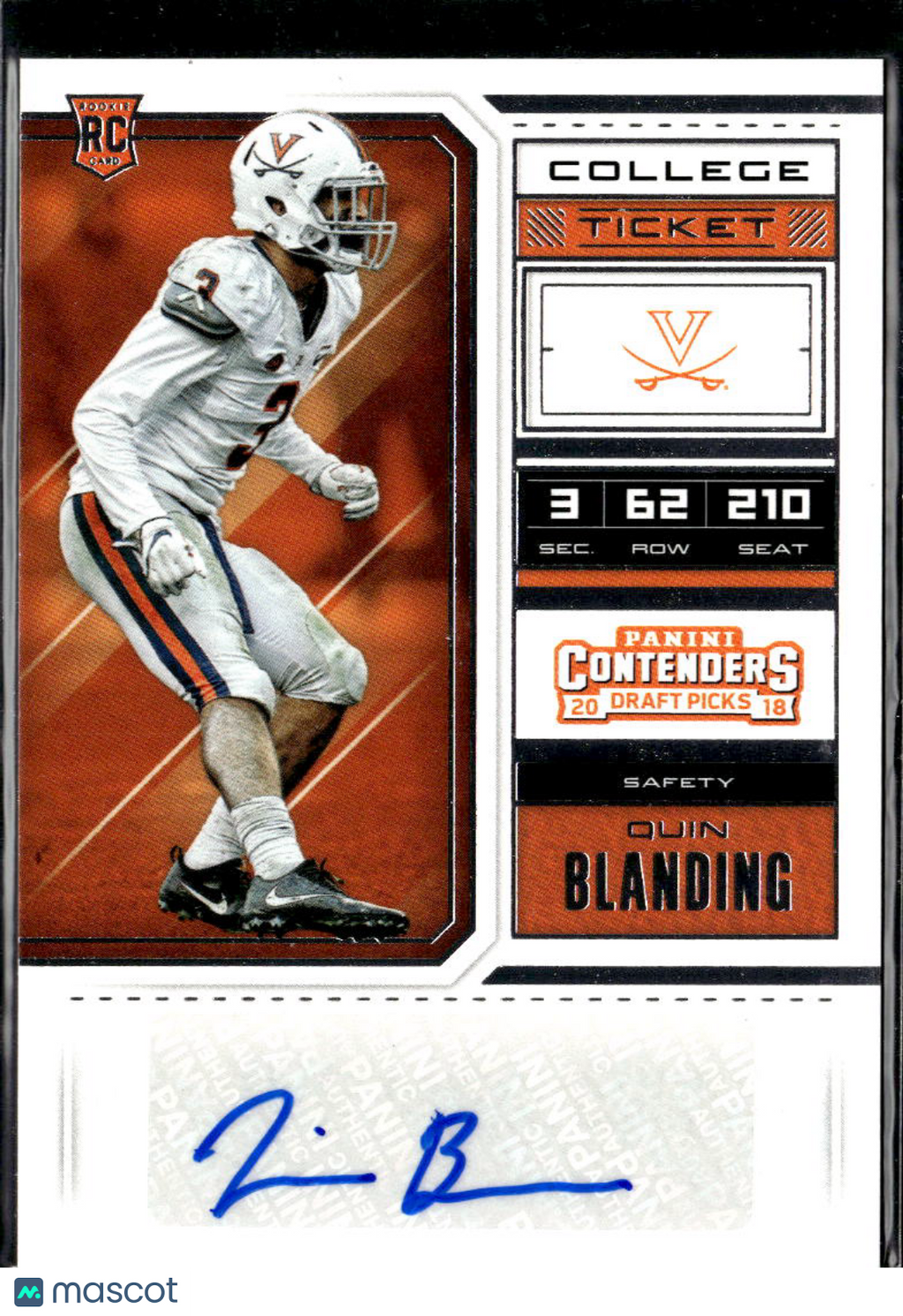 Quin Blanding 2018 Contenders Draft Auto Autograph RC Virginia Cavaliers