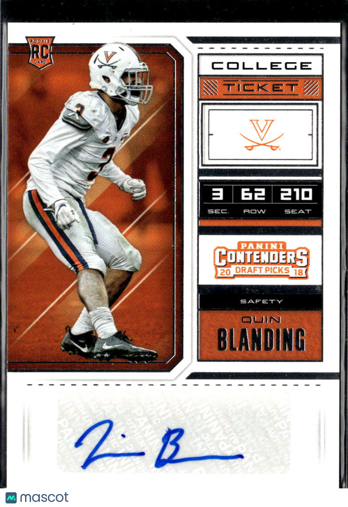 Quin Blanding 2018 Contenders Draft Auto Autograph RC Virginia Cavaliers