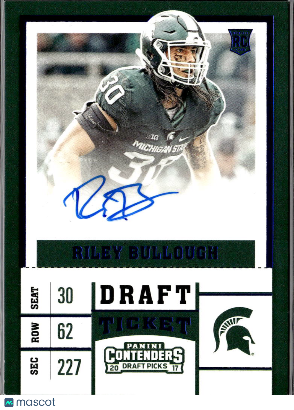Riley Bullough 2017 Contenders Auto Autograph RC Michigan State Spartans
