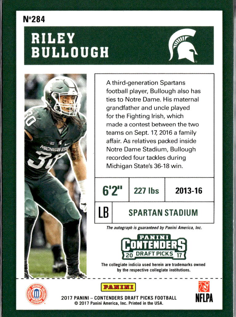 Riley Bullough 2017 Contenders Auto Autograph RC Michigan State Spartans