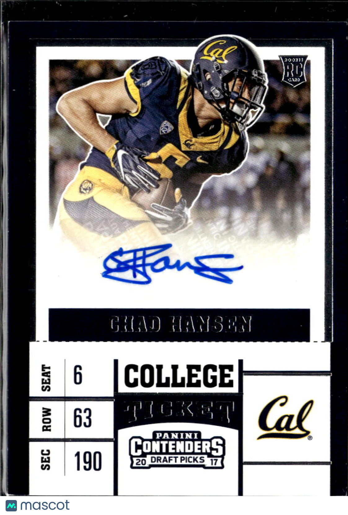 Chad Hansen 2017 Contenders Draft Auto Autograph RC California Golden Bears