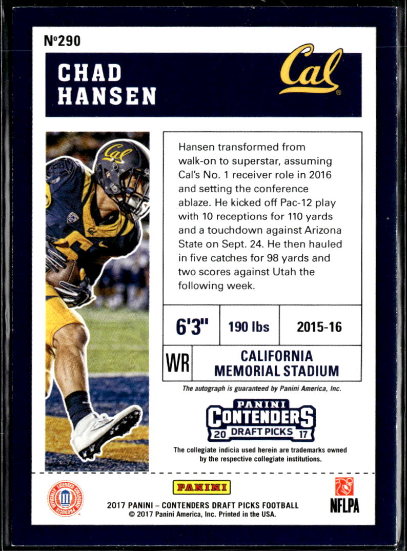 Chad Hansen 2017 Contenders Draft Auto Autograph RC California Golden Bears
