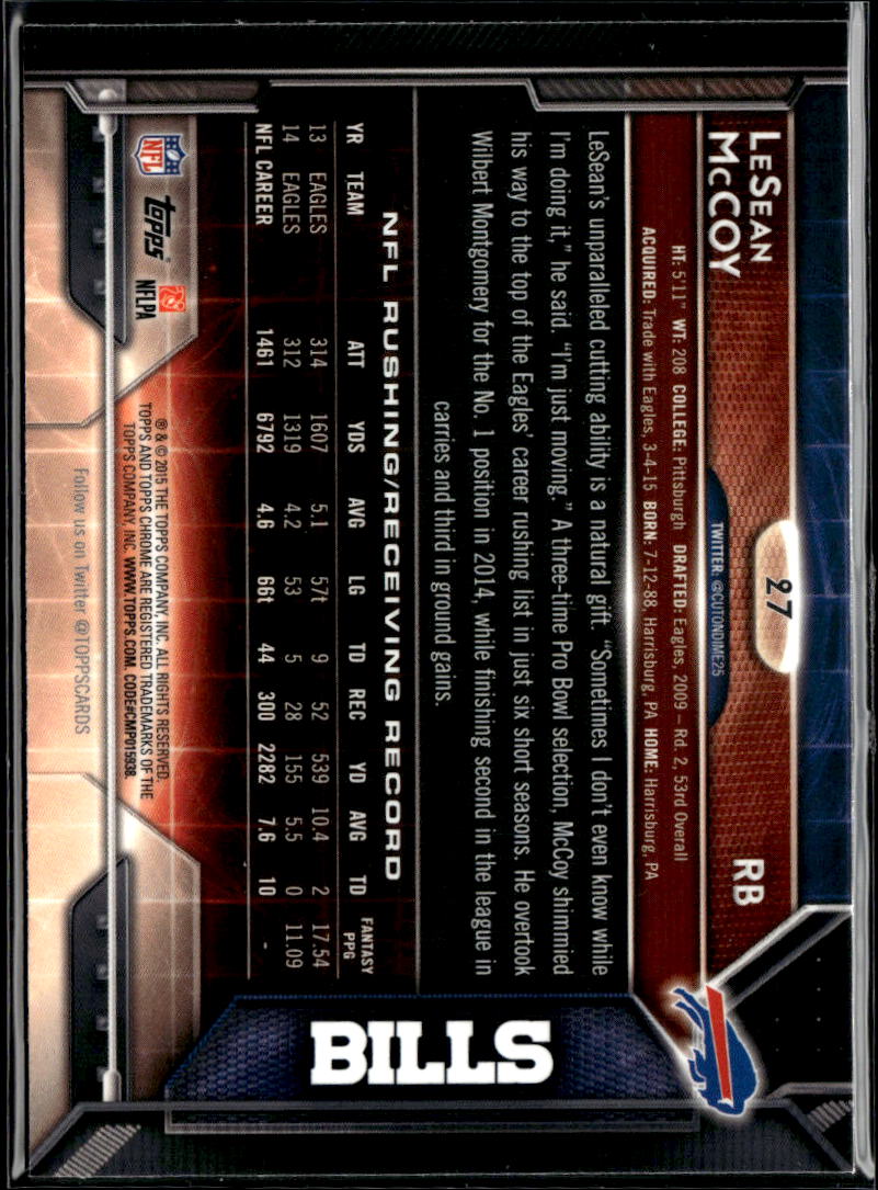 LeSean McCoy 2015 Topps Chrome Blue Refractor Buffalo Bills