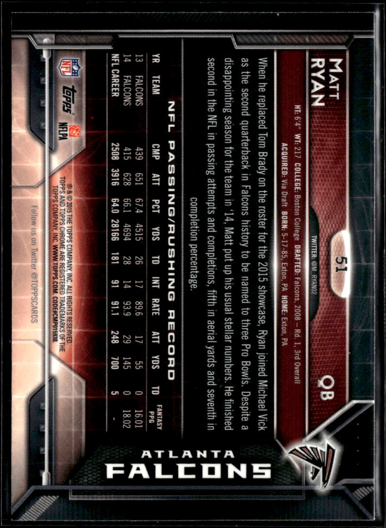 Matt Ryan 2015 Topps Chrome Refractor Atlanta Falcons