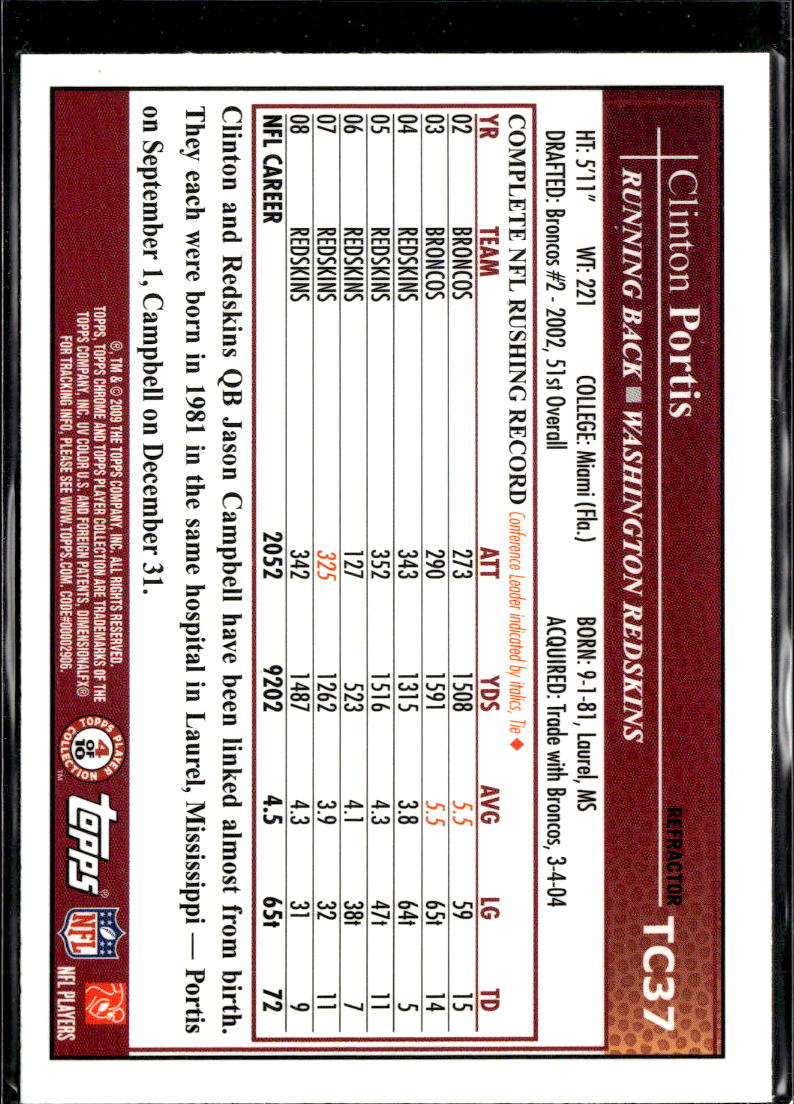 Clinton Portis 2009 Topps Chrome Xfractor Washington Redskins