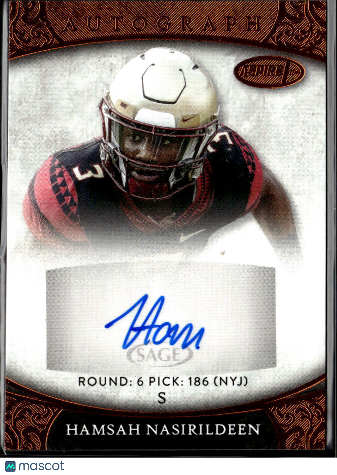 Hamsah Nasirildeen 2021 SAGE Aspire Auto Autograph Florida State Seminoles Jets