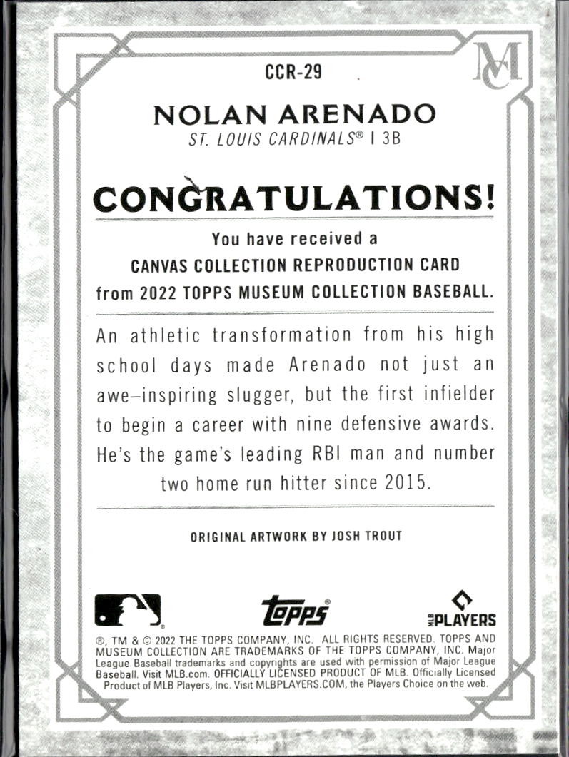 Nolan Arenado 2022 Topps Museum Collection Canvas Collection St. Louis Cardinals