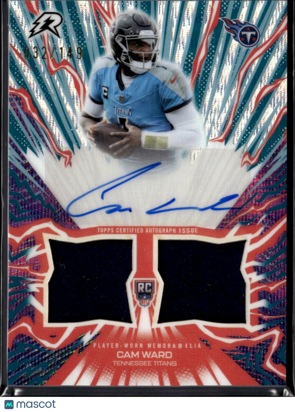 Cam Ward 2026 Topps Resurgence Auto Autograph Patch RC 32/149 Tennessee Titans