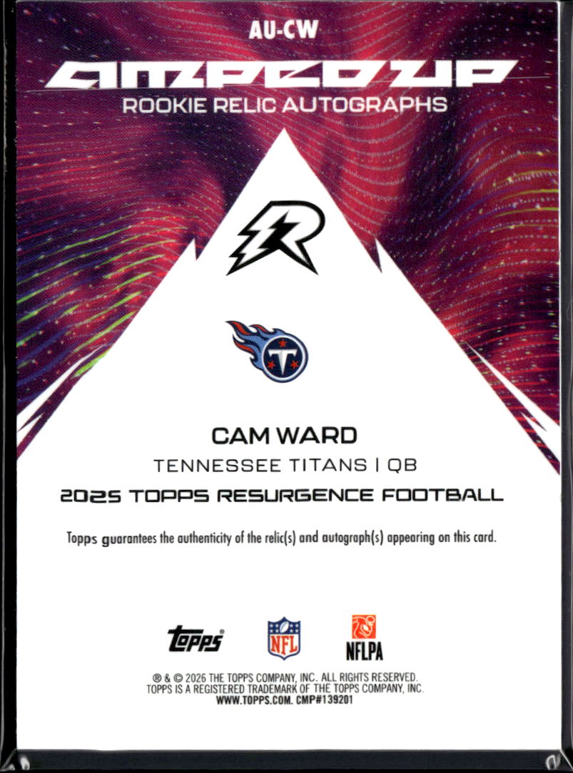 Cam Ward 2026 Topps Resurgence Auto Autograph Patch RC 32/149 Tennessee Titans