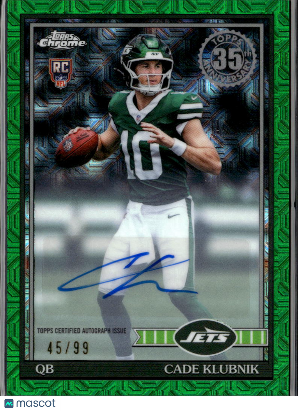 Cade Klubnik 2026 Topps Chrome '91 Silver Pack Auto Autograph RC Green /99 Jets