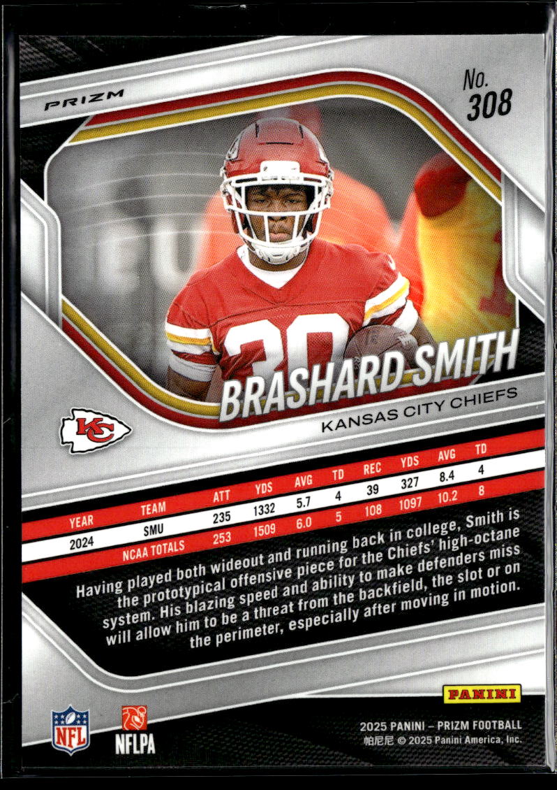 Brashard Smith 2025 Prizm Blue Checkerboard Rookie RC SSP Kansas City Chiefs