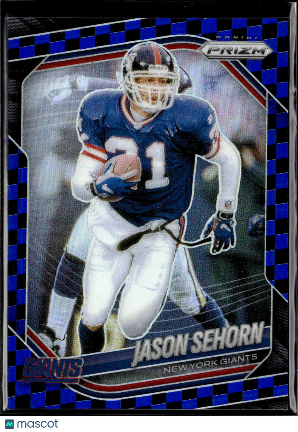 Jason Sehorn 2025 Panini Prizm Blue Checkerboard SSP New York Giants