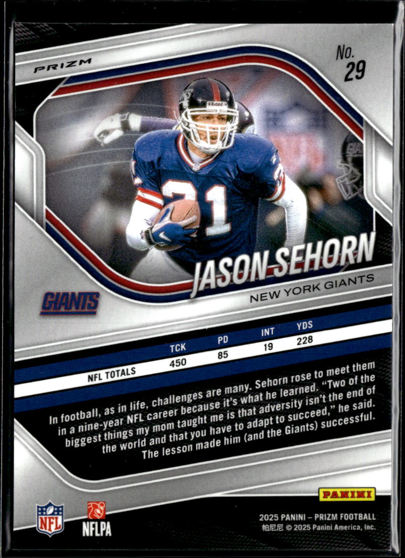 Jason Sehorn 2025 Panini Prizm Blue Checkerboard SSP New York Giants