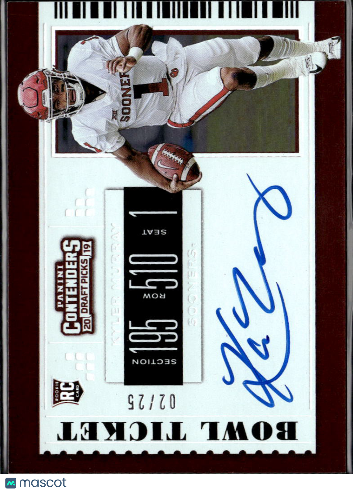 Kyler Murray 2019 Contenders Draft Auto Autograph RC 2/25 Oklahoma Sooners