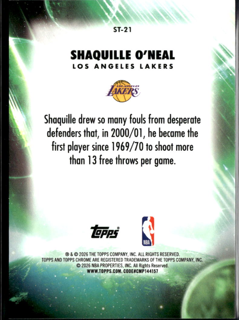 Shaquille O'Neal 2026 Topps Chrome Stratospheric GOLD Refractor 11/50 LA Lakers