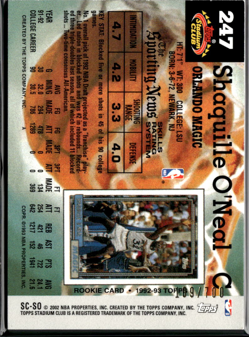 Shaquille O'Neal 2002 Topps Stadium Club Game Worn Jersey Patch Orlando Magic