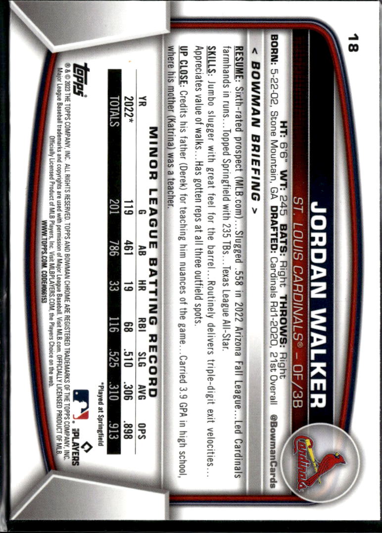 Jordan Walker 2023 Bowman Chrome Blue Sapphire Image Variation RC Stl Cardinals