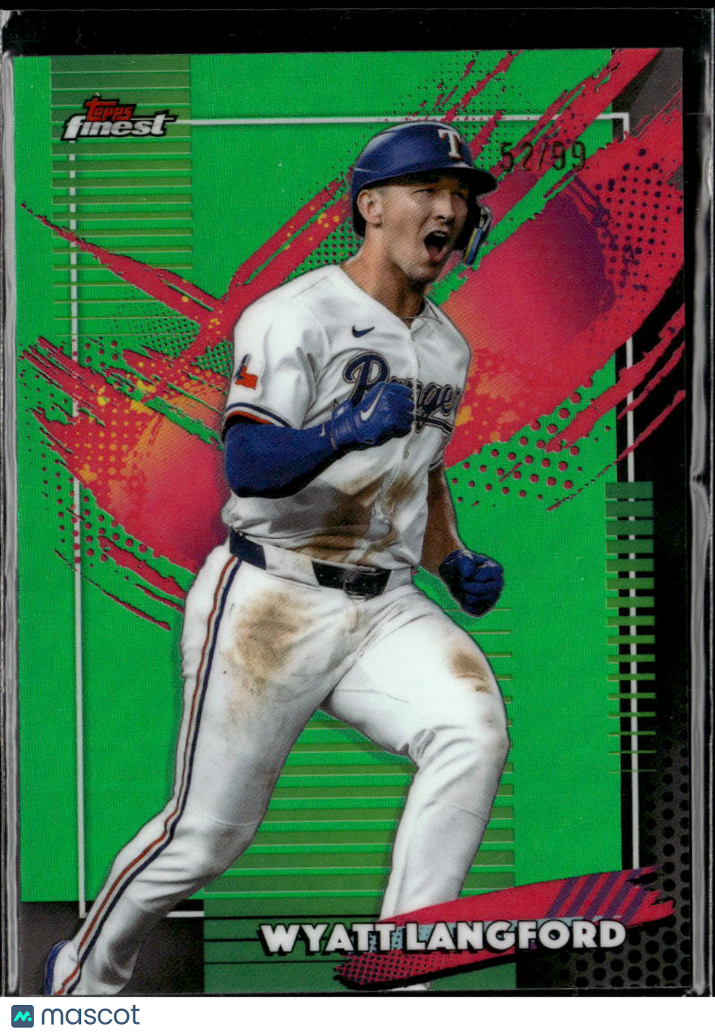Wyatt Langford 2026 Topps Finest RARE Green Refractor 52/99 Texas Rangers