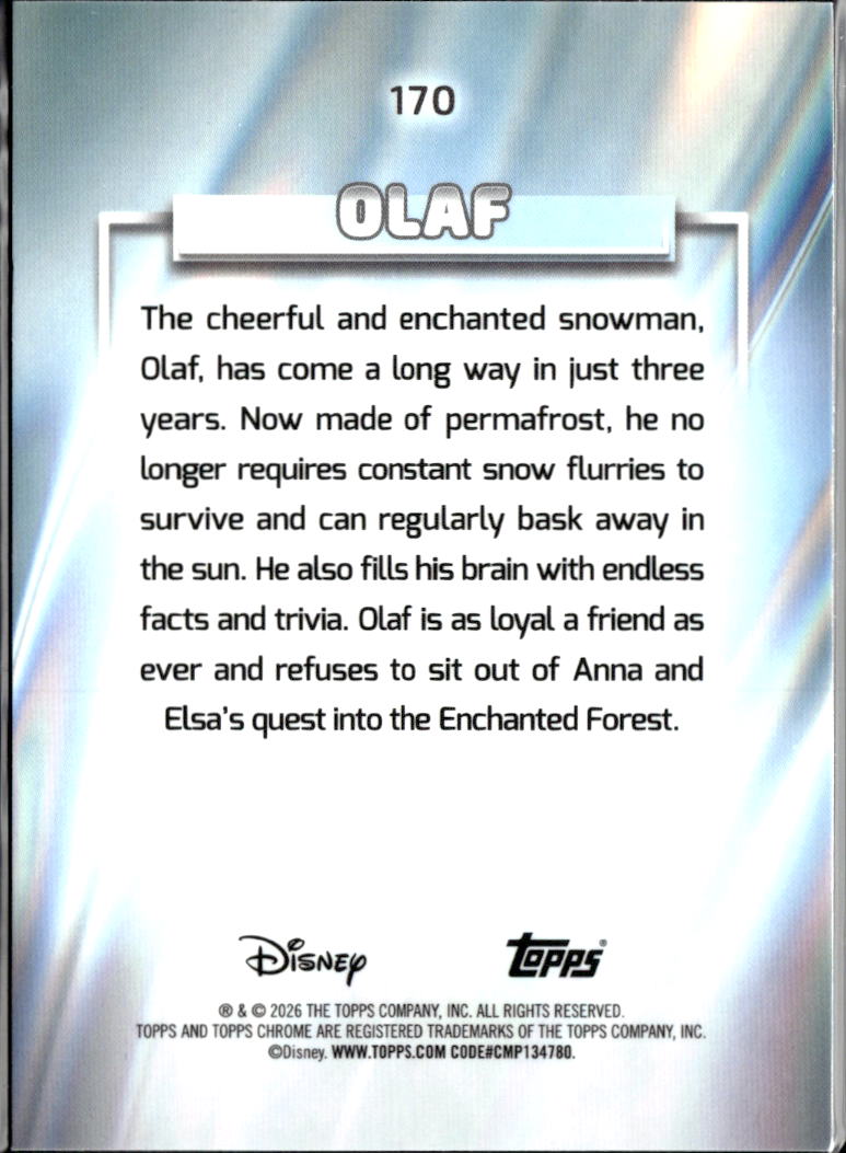 Olaf 2026 Topps Chrome Disney Blue Raywave Refractor 78/125 #170