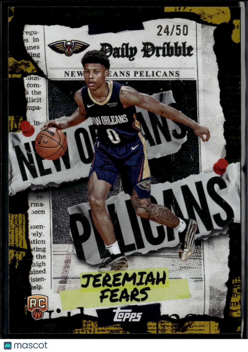 Jeremiah Fears 2025 Topps Daily Dribble GOLD RC 24/50 New Orleans Pelicans