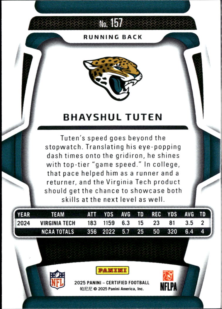 Bhayshul Tuten 2025 Certified Mirror Green Rookie RC 8/25 Jacksonville Jaguars