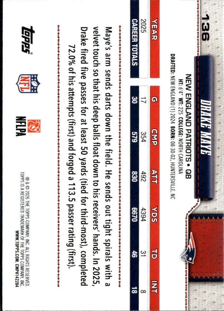 Drake Maye 2026 Topps Flagship Rainbow Foil New England Patriots