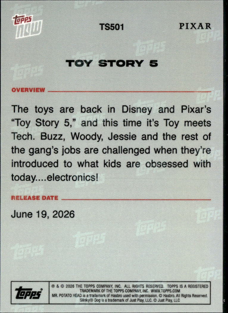 2026 Topps Now Pixar Toy Story 5 Disney #TS501