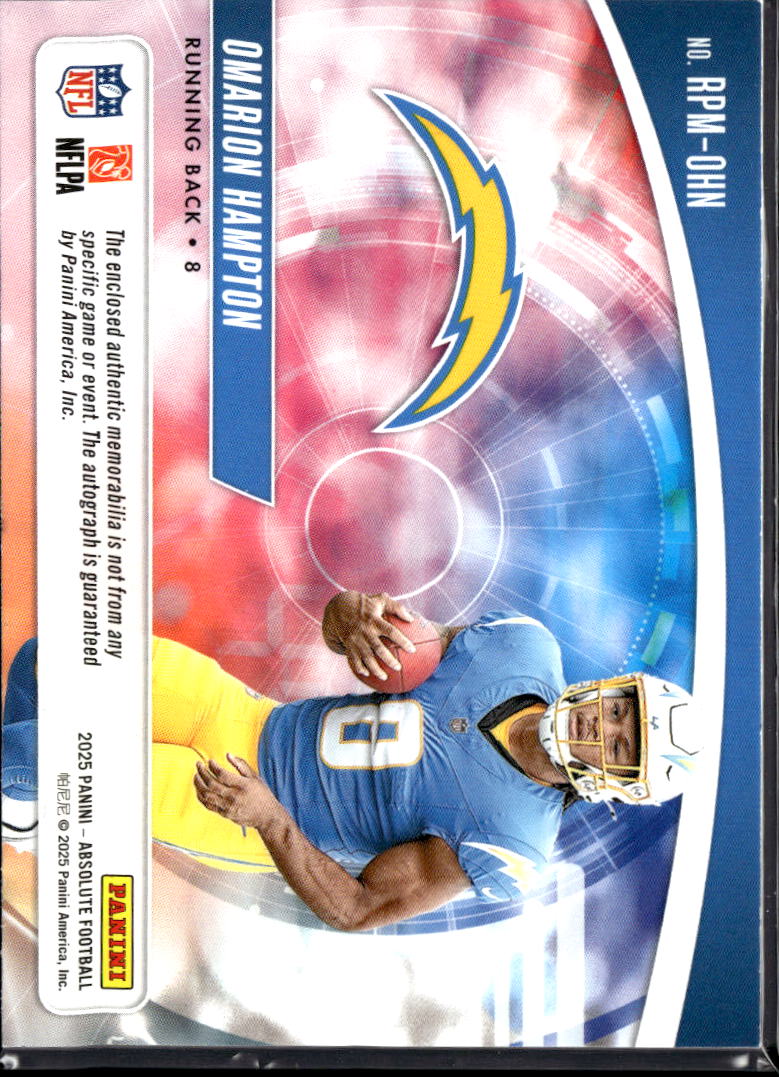 Omarion Hampton 2025 Absolute Auto Autograph Patch RC /399 Los Angeles Chargers