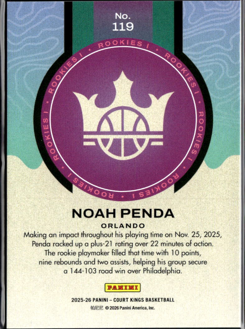 Noah Penda 2025-26 Court Kings RC Rookie Level 1 Orlando Magic