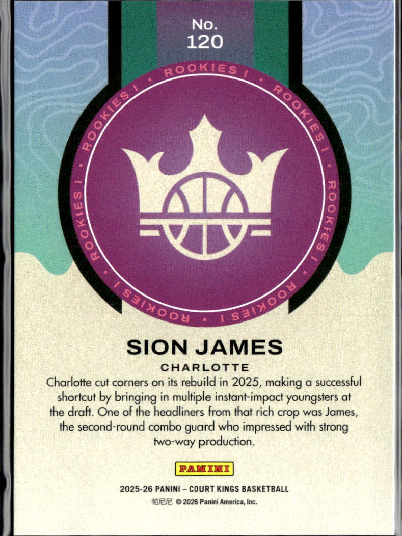 Sion James 2025-26 Court Kings RC Rookie Level 1  Charlotte Hornets