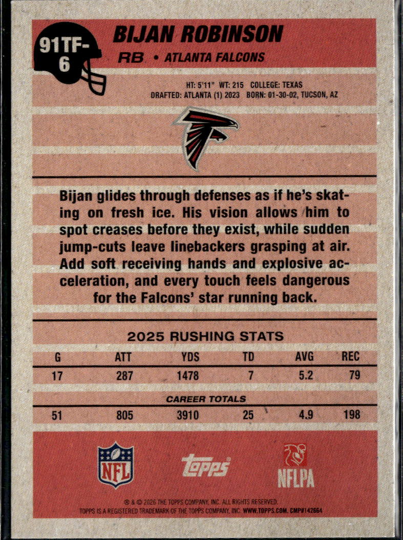 Bijan Robinson 2026 Topps Flagship '91 Blue Crackle 36/150 Atlanta Falcons