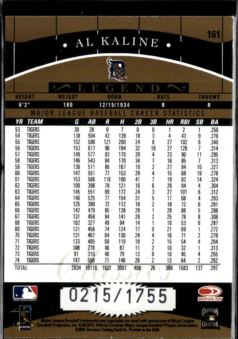 Al Kaline 2001 Donruss Classics 215/1755 Detroit Tigers