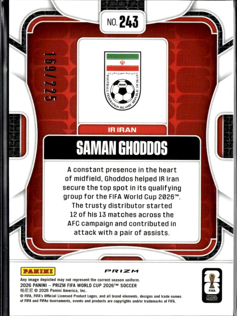 Saman Ghoddos 2026 Prizm FIFA World Cup Blue Wave 169/225 Iran