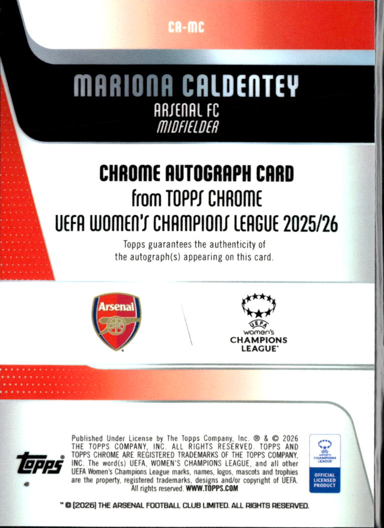 Mariona Caldentey 2026 Topps Chrome Women's Auto Autograph 83/150 Arsenal FC