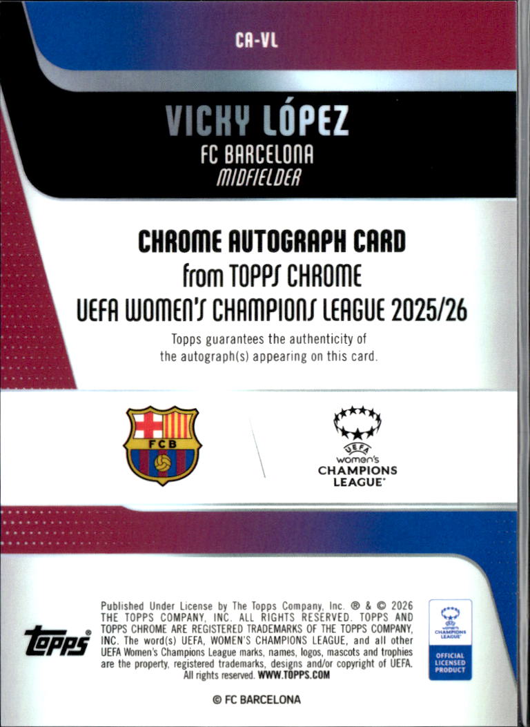 Vicky Lopez 2026 Topps Chrome Women's Auto Autograph 68/75 FC Barcelona